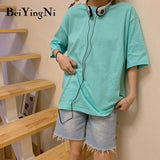 Cotton Harajuku T-shirt Female Loose Casual Korean Hipster Woman's T Shirt 2020 Summer Basic Vintage Tops Women