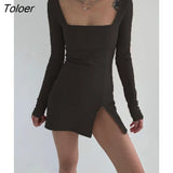 Elengant Solid Hollow Out Velvet Mini Dress Long Sleeve A-line Rave Dresses Women Casual Fashion Outfits Autumn