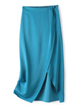 Spring Summer Silk Satin Women's Skirts Fashion Forked Slim Elegant Casual Design Aesthetic High Waist Midi Skirt