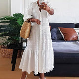 Summer Shirt Dress Women Casual Half Sleeve V Neck Button Down Pleated Long Dresses VONDA Ladies 2022 Bohemian Vestidos