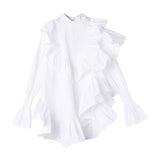 Women Ruffles Irregular Blouse New Stand Collar Long Sleeve Loose Fit Shirt Fashion Tide Spring Autumn 2023