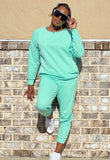Casual Sports Round Neck Long Sleeve Loose Sweatshirt and Jogger Pants 2 Piece Set