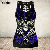 Gothic Skull Print Tank Top Women Halloween Cotton Sleeveless Tee Shirt Workout Black Vest