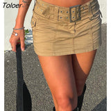 Streetwear Cargo Mini Skirts Women Harajuku Vintage 90s Casual Hight Waist Sexy Clubwear Clothes Belt Denim Short