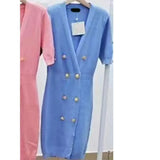 New Women's Bandage Dress V-neck Short Sleeve Skinny Mini Dress Summer Chic Button Sexy Celebrity Party