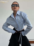 Fashion Blue Woman Blouses 2022 Auutmn Lapel Long Sleeve Ladies Shirts Elegant Slim Crop Tops Female Clothing