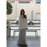 Wind A Set Of Letter-Print White Long-Sleeved T-Shirt Micro-Permeable Gray Light European