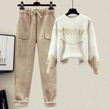 Winter New Cashmere Vest Coat Embroidery Knitted Sweater Casual Trousers Three Piece Elegant Women's Pants Set