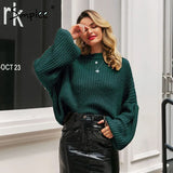 Winter lantern sleeve knitted sweater pullover Women loose round neck red sweater Female autumn casual sweater