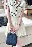 Fragrance Korean Fashion Short Sleeve Jacket + High Waist Pleated Skirt Set Summer Women's Clothes 2 Piece