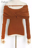 Solid Sexy Sweater For Women Slash Neck Long Sleeve Cut Out Slim Knitting Pullover Female Korean Fashion Clothing 2023
