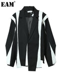 Women Black Irregular Color-block Big Size Blazer New Lapel Long Sleeve Jacket Fashion Tide Spring Autumn 2023