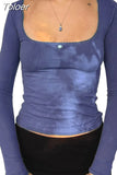 Women's Long Sleeve Top Basic Slim Fitted T-Shirt Spring Square Neck Y2k Crop Top Lace Tee Streetwear Female Pullovers T