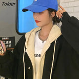Jackets Women Leisure Loose Fake Two Pieces Simple Design Hooded Cool Aesthetic Korean Students Gentle Streetwear