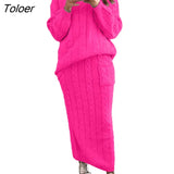 Autumn Winter Two Piece Set Women Winter Long Sleeve Jumpers Sweater Skirt Set Warm Knitted Outfit Top and Pants