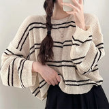 Vintage Striped Oversized Knitted Tee-Outfit