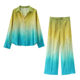 Summer Tie-Dye Silk-Stained Shirt Trousers