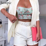 Casual Blazer Pant Suits Long Sleeve Women Two Piece Set White Pink Yellow Summer Autumn 2 Piece Shorts