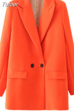 2023 Women Double Breasted Loose Blazer Office Lady Loose Classic Coat Basic Suit Jacket Female Chic Outwear