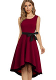 Vintage O-Neck Sleeveless Solid Bow A-line Midi