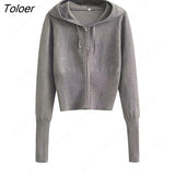 Spring New Hoodie Cropped Top And Pants Sets White Y2k Casual Outfits Low Waist Knit Two Piece Sets For Women