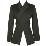 Women Black Cross Split Joint Blazer New Lapel Long Sleeve Loose Fit Jacket Fashion Tide Spring Autumn 2023