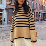 2025 New Explosion Women's High-Collar Knitted Striped Opener