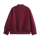 Burgundy Solid Baseball Jacket-Outfit