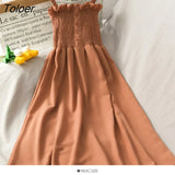 Dress Summer Women Off Shoulder Spaghetti Strap Slim Stretchy Breathable Soft Female Loose All-match Simple
