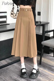Skirt Solid Color High Waist Elastic A-line Temperament Basic Casual Fashion All-match Office Sweet Preppy Style