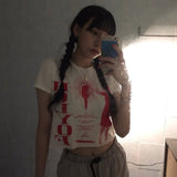 Korean Fashion Crop Tops Vintage Grunge Print Short Sleeve T-shirt Japanese Harajuku Y2k Tops Women 90s Streetwear