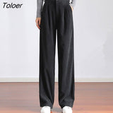 Korean Wide Leg Straight Pants Women 2023 High Waisted Warm Plush Trousers Woman Autumn Winter Loose Corduroy Pants