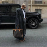 Grey Stripes Trench Long Coat-Outfit