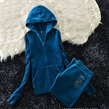 2021 Women's Brand Velvet Fabric Tracksuits Velour Female Hoodies Tops and Pants Size S -