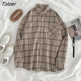 Women Shirts Baggy Plaid Long Sleeve Chic Fashion Simple Casual New Females Spring Tops All-match Streetwear Retro