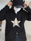 Vintage Star Patch Baggy Zip Up Hoodie-Outfit