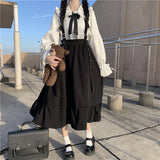 Gothic Lolita Long Skirt Women Harajuku Ruffle Strap Black Skirt High Waist Soft Girl Japanese Kawaii Streetwear