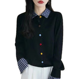 And Winter Knitted Open Shirt Two Lattice Collar Shirt Early Spring New Color Fashion Splicing Coat