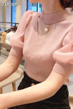 Sweater Women Clothes Puff Sleeve Elegant Ladies Knit Tops Fashion Y2K Halter Sweaters 2023 Fall V Neck Woman