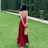 Toloer Satin Backback Cross Halter Dress Holiday Big