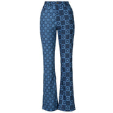 2022 New Women's Denim Jacket Pants Set High Street Vintage Y2K Trouser Suits 2 Piece Set For Women Print Short Jacket