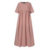 ZANZEA 2022 Vintage Summer Maxi Dress Women's Pleated Sundress Half Sleeve Long Vestidos Female Casual O Neck Robe