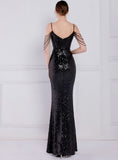 Vintage Strap Sleeveless Solid Sequined Mermaid Evening