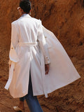 Fashion Women's Trench Coat New Laple Loose Patchwork Single Button Long Sleeve Windbreaker Female Autumn 2023