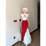 Shoulder Short-Sleeved T-Shirt Crumm Skirt Suit Women's Summer New High-End Temperament Sweet