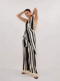Eastern Women's Fashion Casual Elegant Bare Back Set Striped Broad Leg