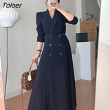 Elegant White Dress Women 2023 Spring Double Breasted Notched Neck Vestido Dress Female Long-sleeve Women Clothing