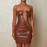 Toloer Women's Winter 2024 New Sexy Strapless Strap To Purse Hip Women's Dress-Outfit