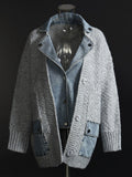Loose Fit Knitting Denim Stitch Big Size Jacket New Lapel Long Sleeve Women Coat Fashion Tide Autumn Winter 2022