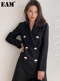 Women Big Size Long Double Breasted Black Blazer New Notched Long Sleeve Loose Jacket Fashion Spring Autumn 2023